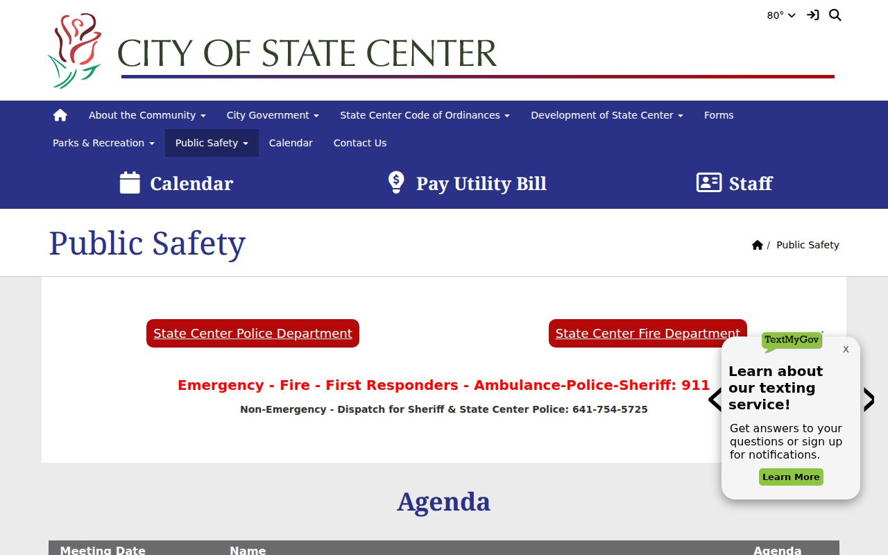 State Center warrant records route on the official public safety page